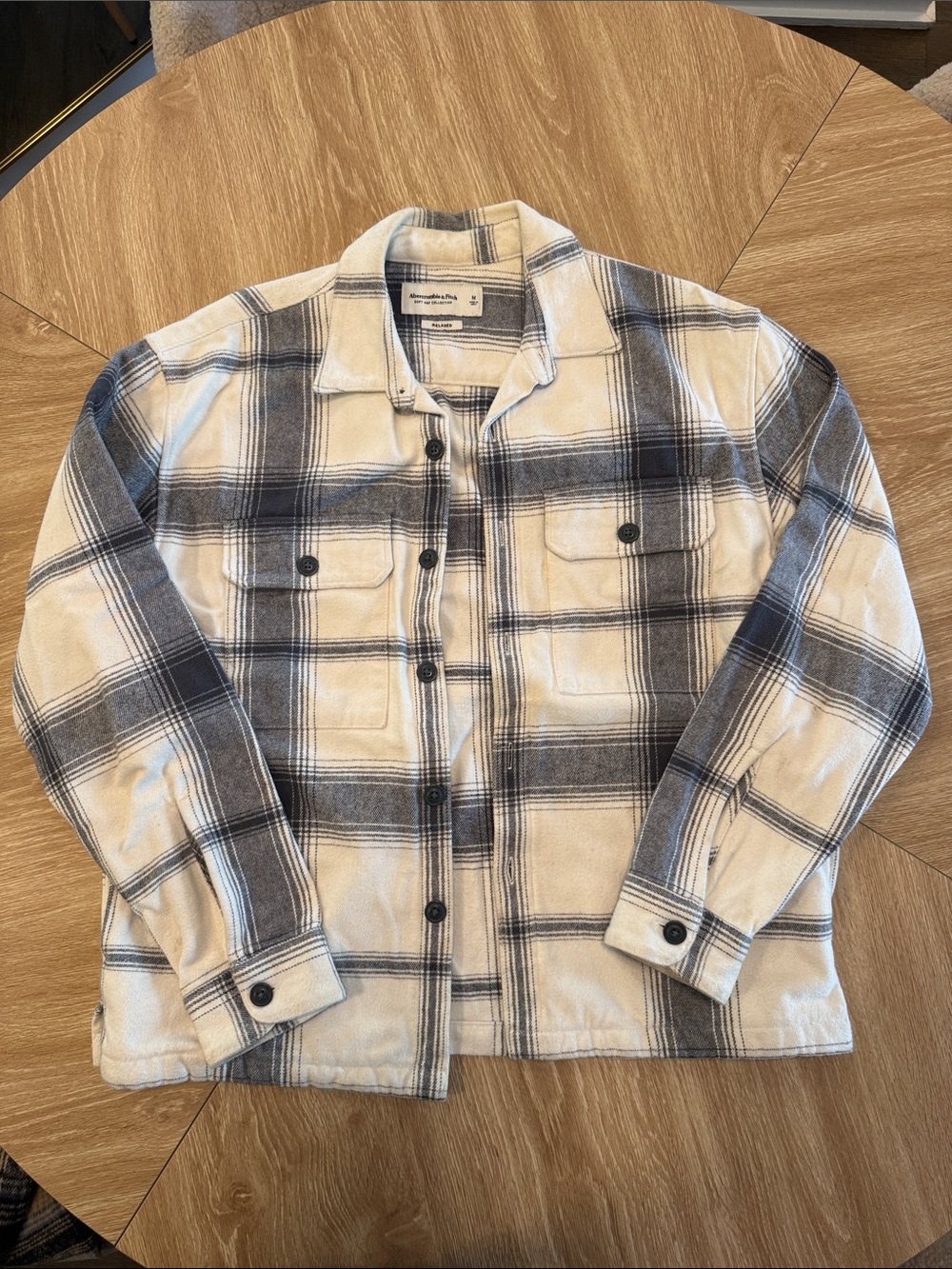 Abercrombie & Fitch Cream & Gray Plaid Shacket